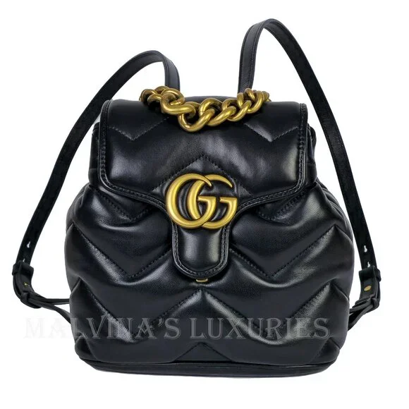 GUCCI BAG 777253 GG MARMONT LOGO BACKPACK BLACK QUILTED LEATHER - Picture 4 of 16